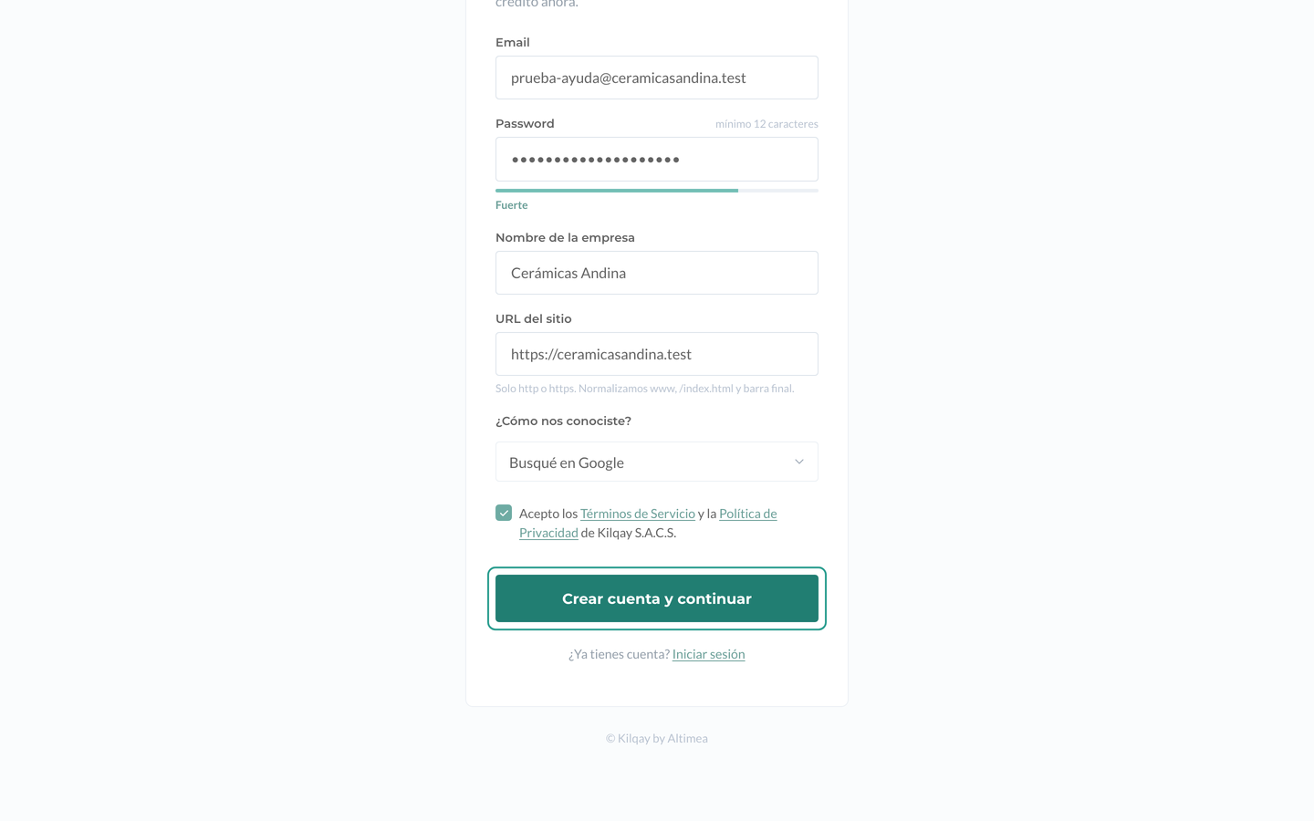 Pantalla de registro