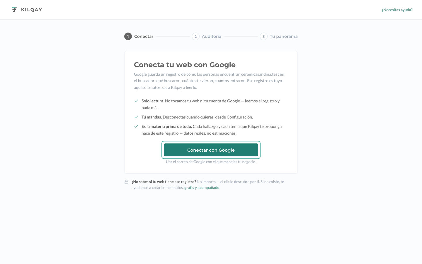 Pantalla Conecta tu web con Google