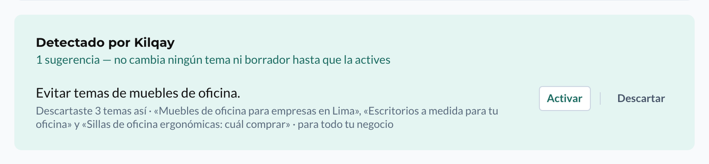 Sugerencia detectada por Kilqay