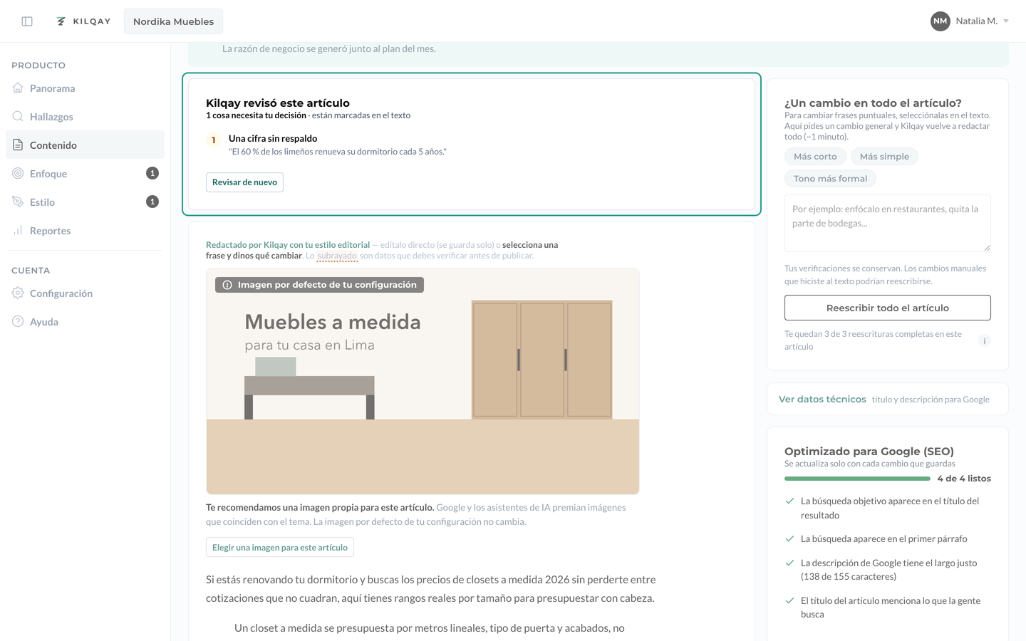 Tarjeta de revisión con una cifra sin respaldo