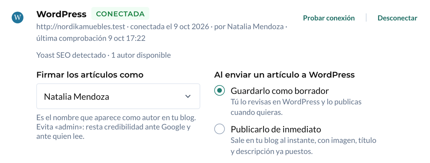 Conexiones con WordPress conectado