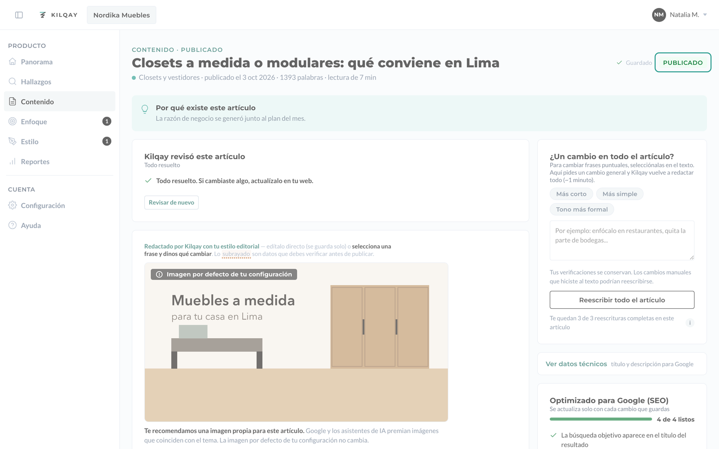 Artículo marcado como Publicado