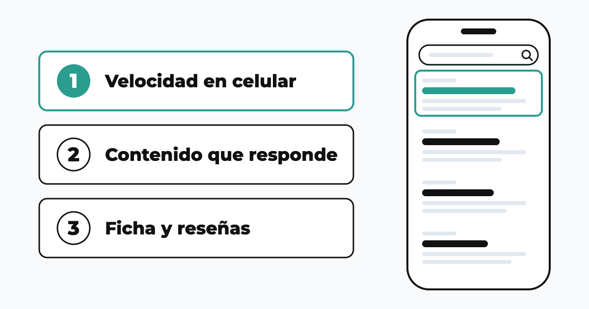 Lista de prioridades para aparecer primero en Google: velocidad en celular, contenido, ficha de negocio